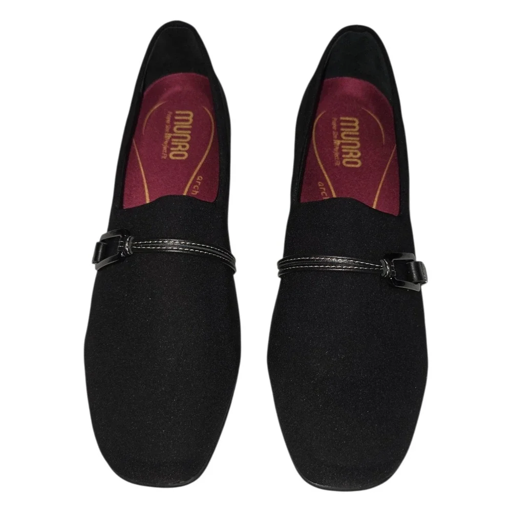 Munro Cindi II Black Fabric Buckle Block Heel Loafers M311588 Womens 8M